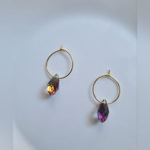 New Handmade Crystal Iridescent Hoop Earrings